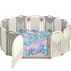 Baby Laufgitter 16 Paneele Laufstall Absperrgitter mit Tür