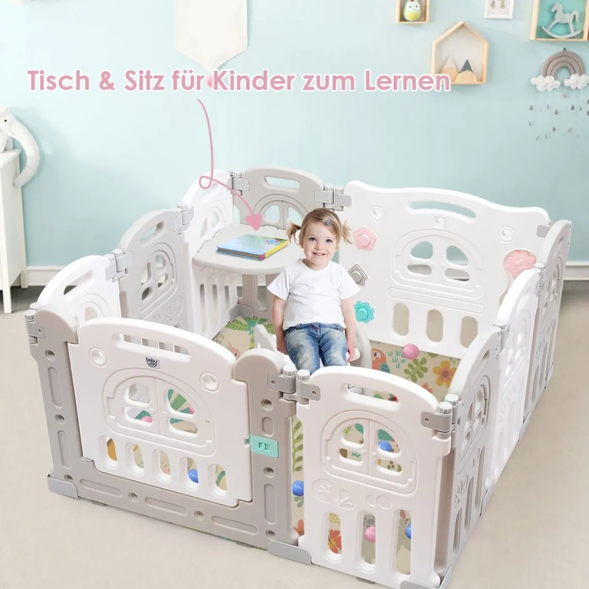 Baby-Laufgitter 10 Panele Laufstall Absperrgitter Faltbares Aktivitätszentrum für Babys