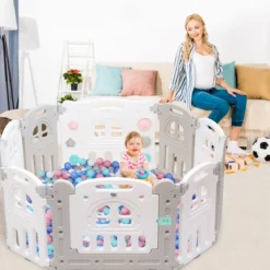 Baby-Laufgitter 10 Panele Laufstall Absperrgitter Faltbares Aktivitätszentrum für Babys