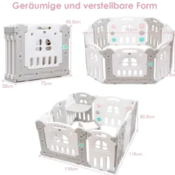 Baby-Laufgitter 10 Panele Laufstall Absperrgitter Faltbares Aktivitätszentrum für Babys