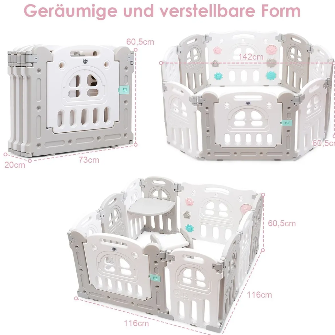 Baby-Laufgitter 10 Panele Laufstall Absperrgitter Faltbares Aktivitätszentrum für Babys