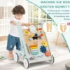 Baby Lauflernhilfe zum Schieben & Ziehen Holz Lauflernwagen Laufspielzeug mit Rädern Grün
