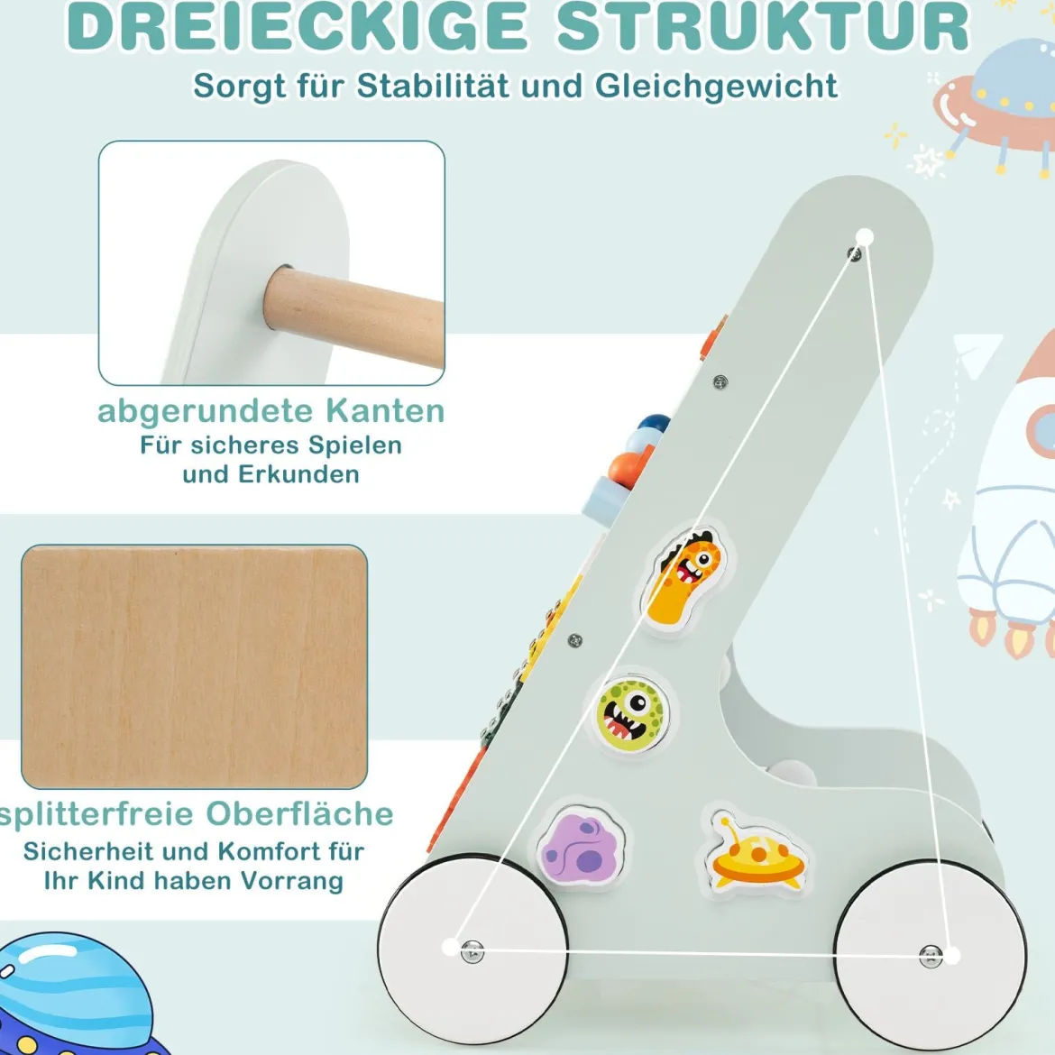 Baby Lauflernhilfe zum Schieben & Ziehen Holz Lauflernwagen Laufspielzeug mit Rädern Grün