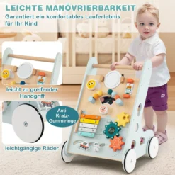 Baby Lauflernhilfe zum Schieben & Ziehen Holz Lauflernwagen Laufspielzeug mit Rädern Grün