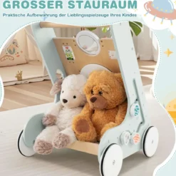 Baby Lauflernhilfe zum Schieben & Ziehen Holz Lauflernwagen Laufspielzeug mit Rädern Grün