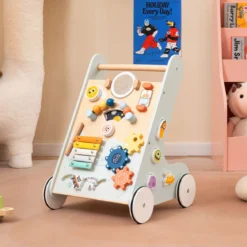 Baby Lauflernhilfe zum Schieben & Ziehen Holz Lauflernwagen Laufspielzeug mit Rädern Grün