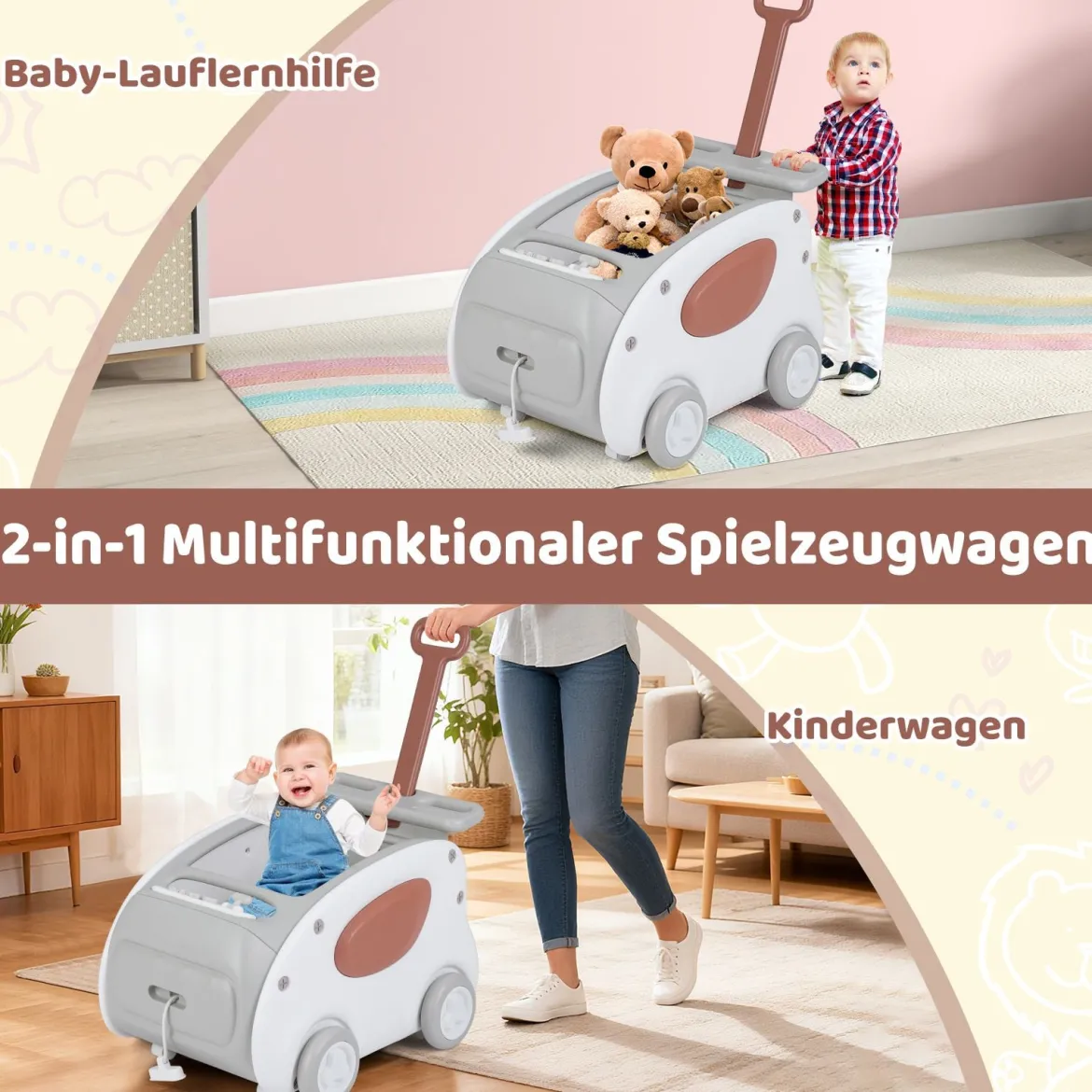 Baby Lauflernwagen 2-in-1 Lauflernhilfe mit Rädern klappbarer Sitz & Sicherheitsgurt baby walker Grau