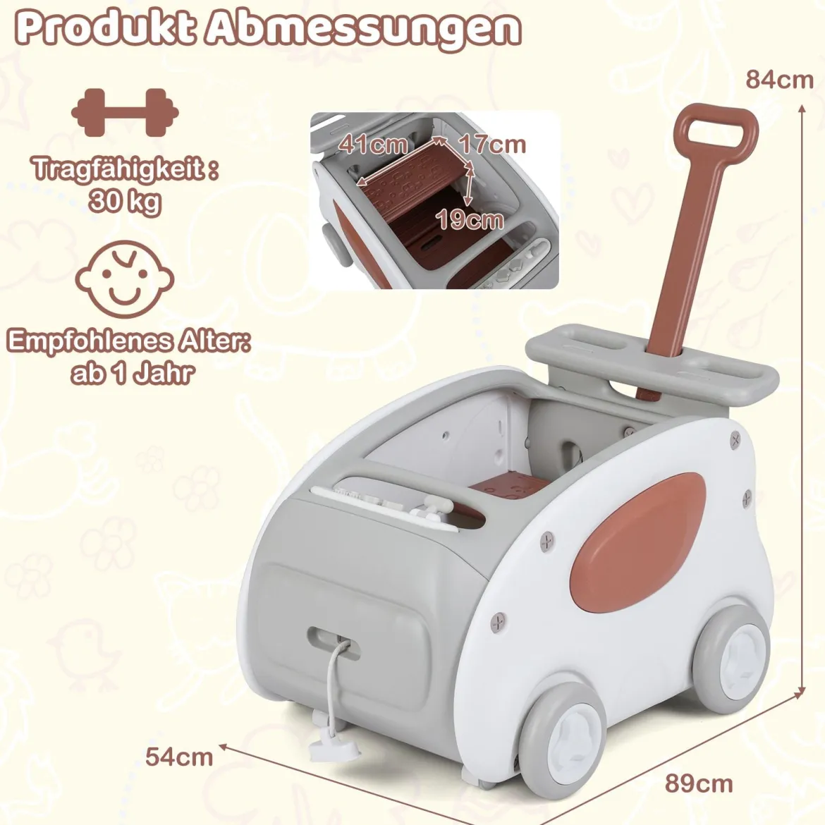 Baby Lauflernwagen 2-in-1 Lauflernhilfe mit Rädern klappbarer Sitz & Sicherheitsgurt baby walker Grau