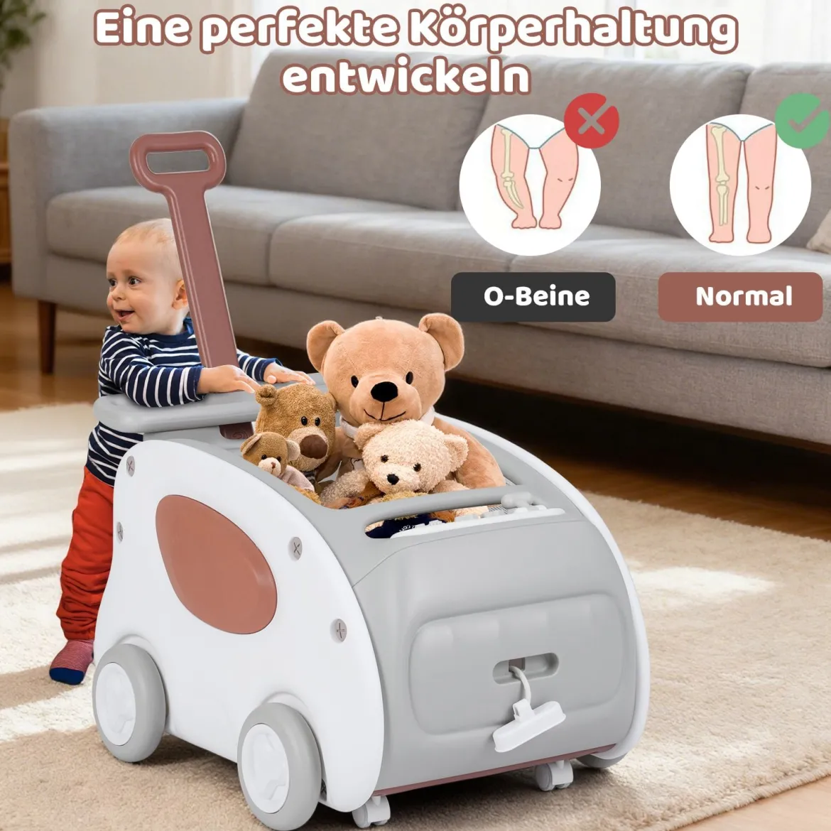 Baby Lauflernwagen 2-in-1 Lauflernhilfe mit Rädern klappbarer Sitz & Sicherheitsgurt baby walker Grau
