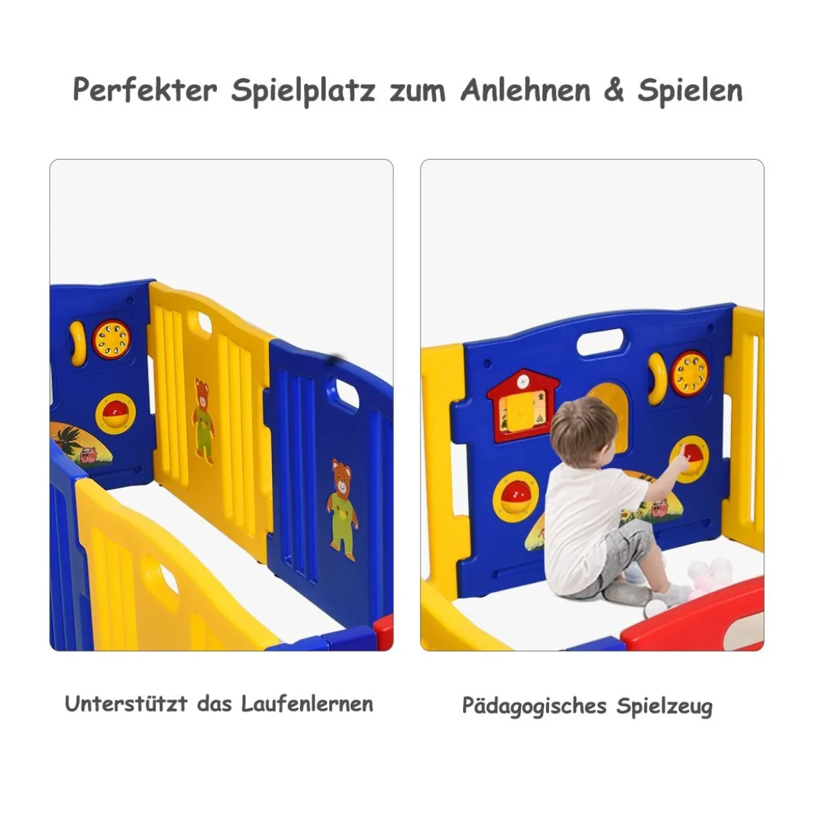 Baby-Laufstall für Kinder 8 Paneele Laufgitter Baby Laufstall mit Tür 188 x 63 cm Bunt