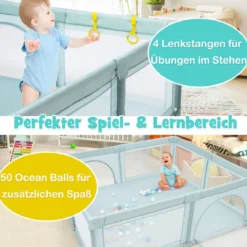 Baby-Laufstall für Kleinkinder mit 50 Spielbällen & Atmungsaktivem Netz Blau