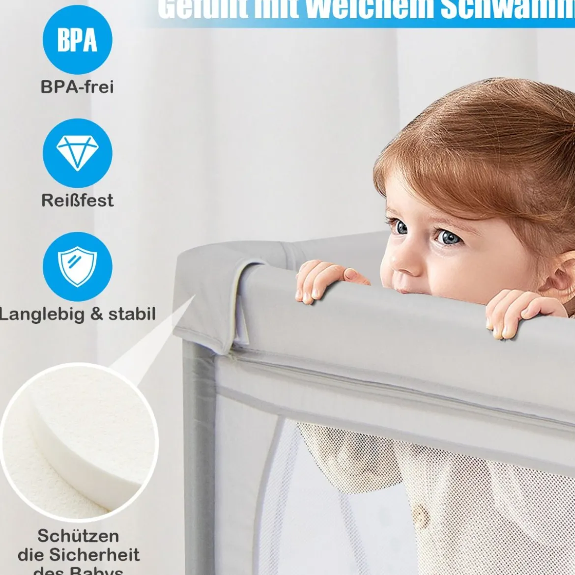 Baby Laufstall mit 50 Bällen & 2 Türen & Atmungsaktivem Netz & Reißverschluss Pinguine