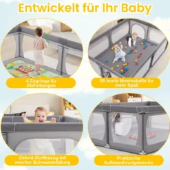 Baby Laufstall mit 50 Bällen & 2 Türen & Atmungsaktivem Netz & Reißverschluss