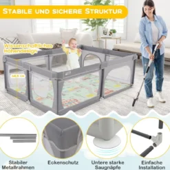 Baby Laufstall mit 50 Bällen & 2 Türen & Atmungsaktivem Netz & Reißverschluss
