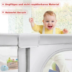 Baby Laufstall mit 50 Spielbällen Laufgitter mit Netz und Reißverschluss 120 x 190 cm Grau