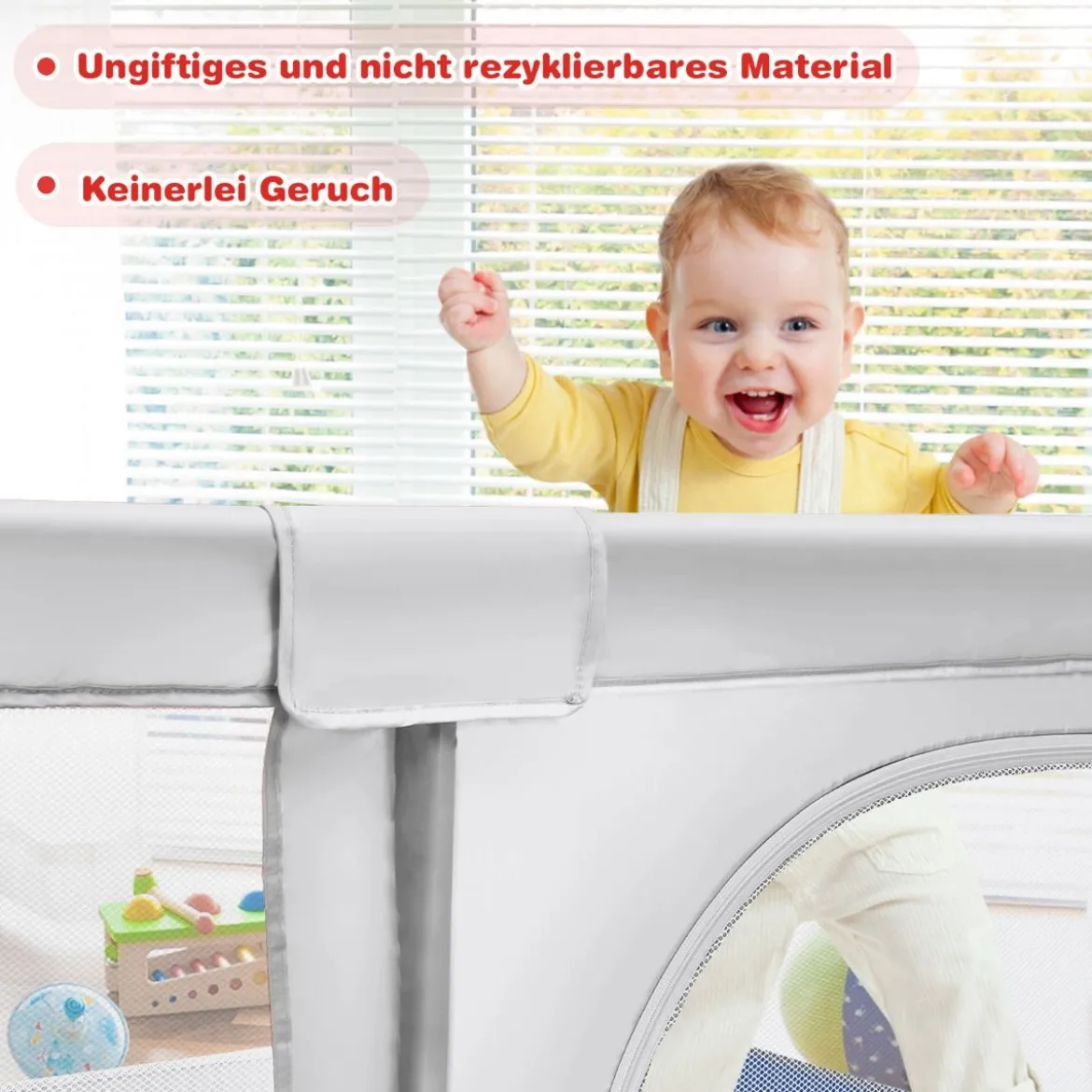 Baby Laufstall mit 50 Spielbällen Laufgitter mit Netz und Reißverschluss 120 x 190 cm Grau