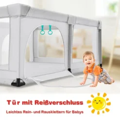 Baby Laufstall mit 50 Spielbällen Laufgitter mit Netz und Reißverschluss 120 x 190 cm Grau