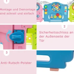 Baby-Laufstall mit 16 Teilen Sicheres Aktivitätszentrum Tragbarer HDPE-Laufstall Bunt