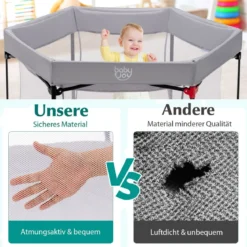 Baby-Laufstall Sechseckiger Faltbarer Laufstall mit Abnehmbarem Baldachin Grau
