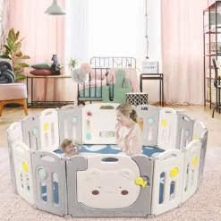 Baby-Laufstall 16-Teiligerklappbarer HDPE-Laufstall mit Sicherheitsschloss 150 x 187,5 x 63 cm