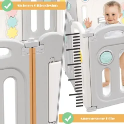Baby-Laufstall 16-Teiligerklappbarer HDPE-Laufstall mit Sicherheitsschloss 150 x 187,5 x 63 cm