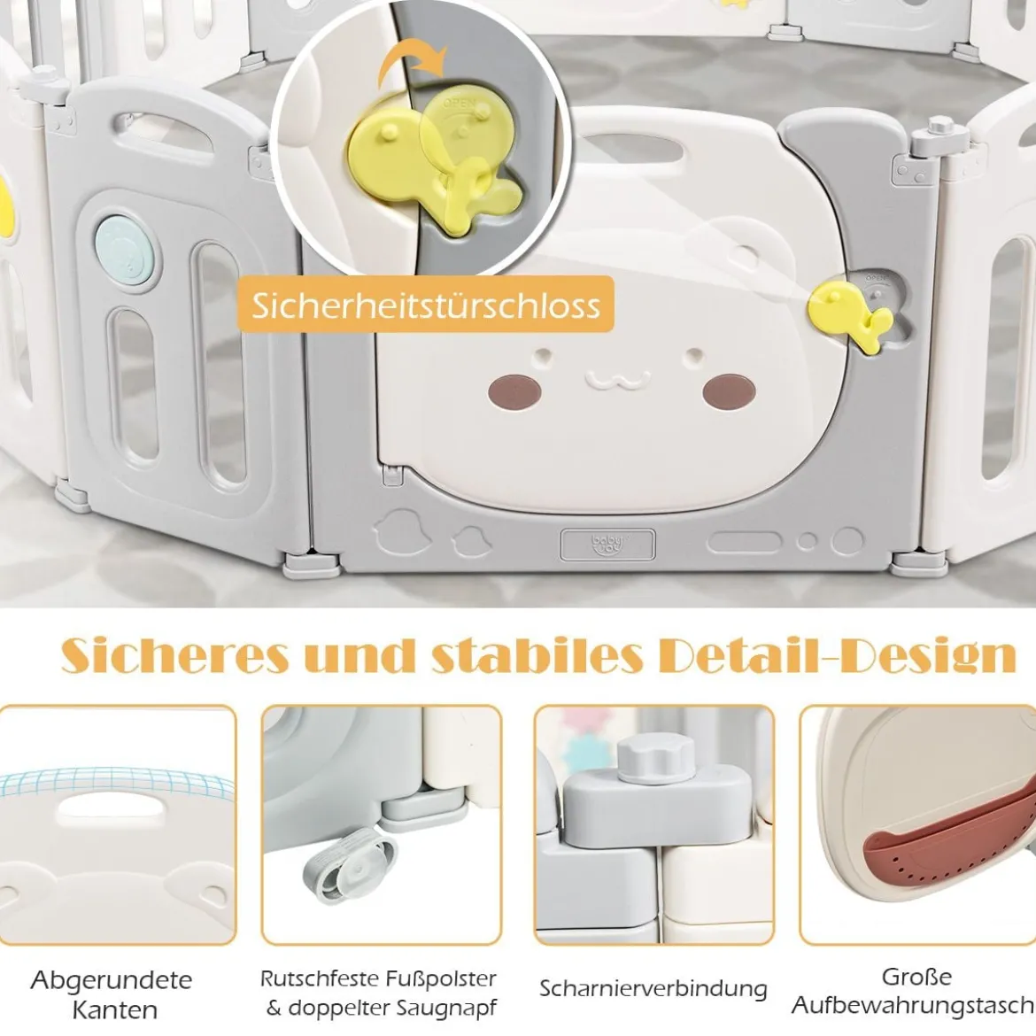 Baby-Laufstall 16-Teiligerklappbarer HDPE-Laufstall mit Sicherheitsschloss 150 x 187,5 x 63 cm