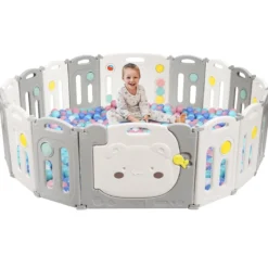 Baby-Laufstall 16-Teiligerklappbarer HDPE-Laufstall mit Sicherheitsschloss 150 x 187,5 x 63 cm