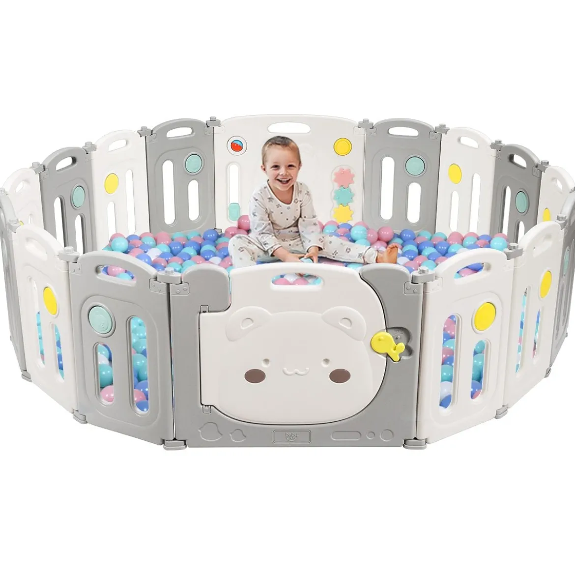 Baby-Laufstall 16-Teiligerklappbarer HDPE-Laufstall mit Sicherheitsschloss 150 x 187,5 x 63 cm