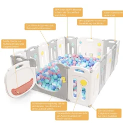 Baby-Laufstall 16-Teiligerklappbarer HDPE-Laufstall mit Sicherheitsschloss 150 x 187,5 x 63 cm