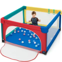 Baby-Laufstall Tragbarer Laufstall mit Sicherheitstoren 120 x 120 x 68 cm Bunt