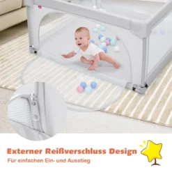 Baby-Laufstall Tragbarer Laufstall mit Sicherheitstoren 120 x 120 x 68 cm Grau