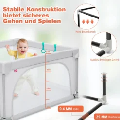 Baby-Laufstall Tragbarer Laufstall mit Sicherheitstoren 120 x 120 x 68 cm Grau