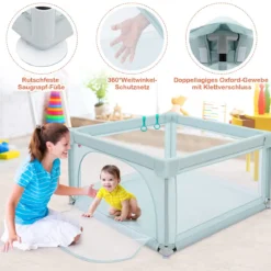 Baby-Laufstall Tragbarer Laufstall mit Sicherheitstoren 120 x 120 x 68 cm Blau