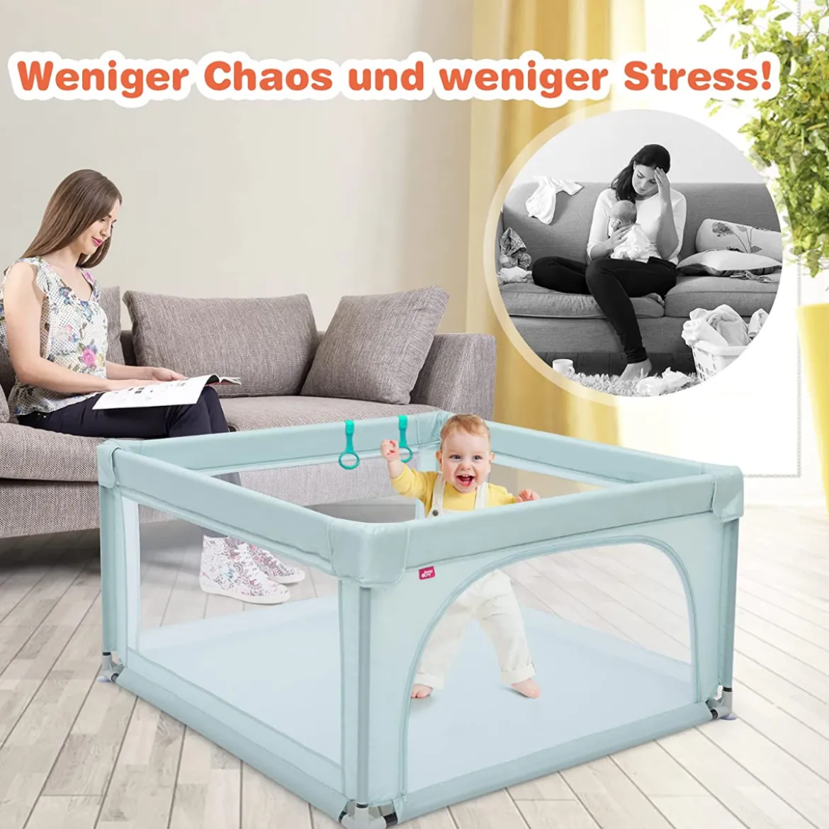 Baby-Laufstall Tragbarer Laufstall mit Sicherheitstoren 120 x 120 x 68 cm Blau