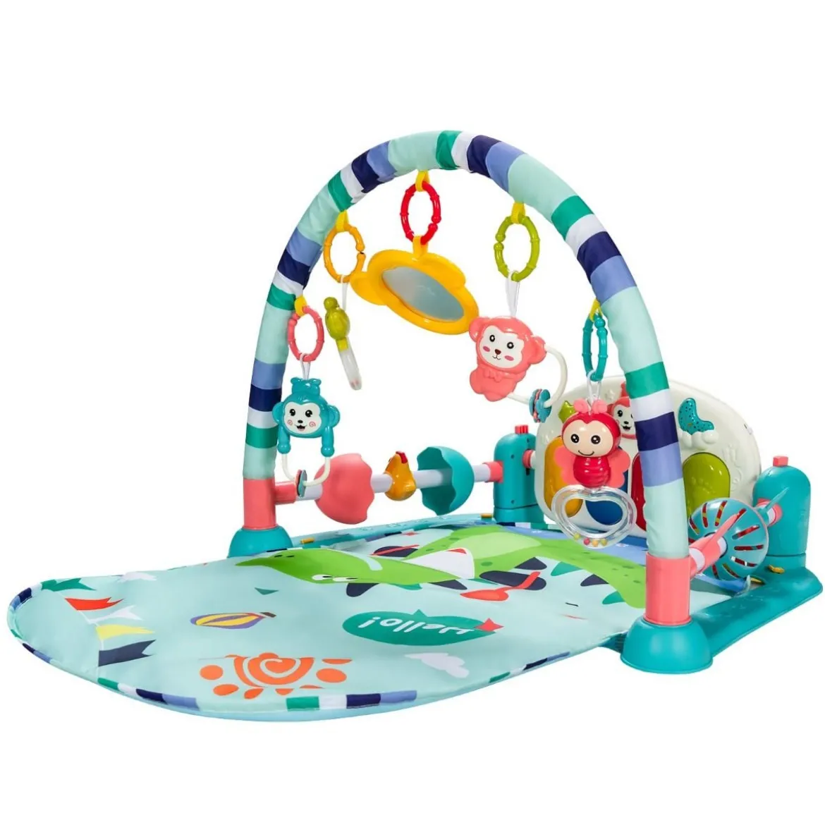 Babymatte Spieldecke mit Abnehmbarem Klavier Spielbogen Erlebnisdecke mit Licht Blau
