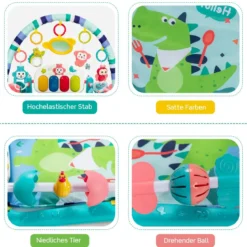 Babymatte Spieldecke mit Abnehmbarem Klavier Spielbogen Erlebnisdecke mit Licht Blau