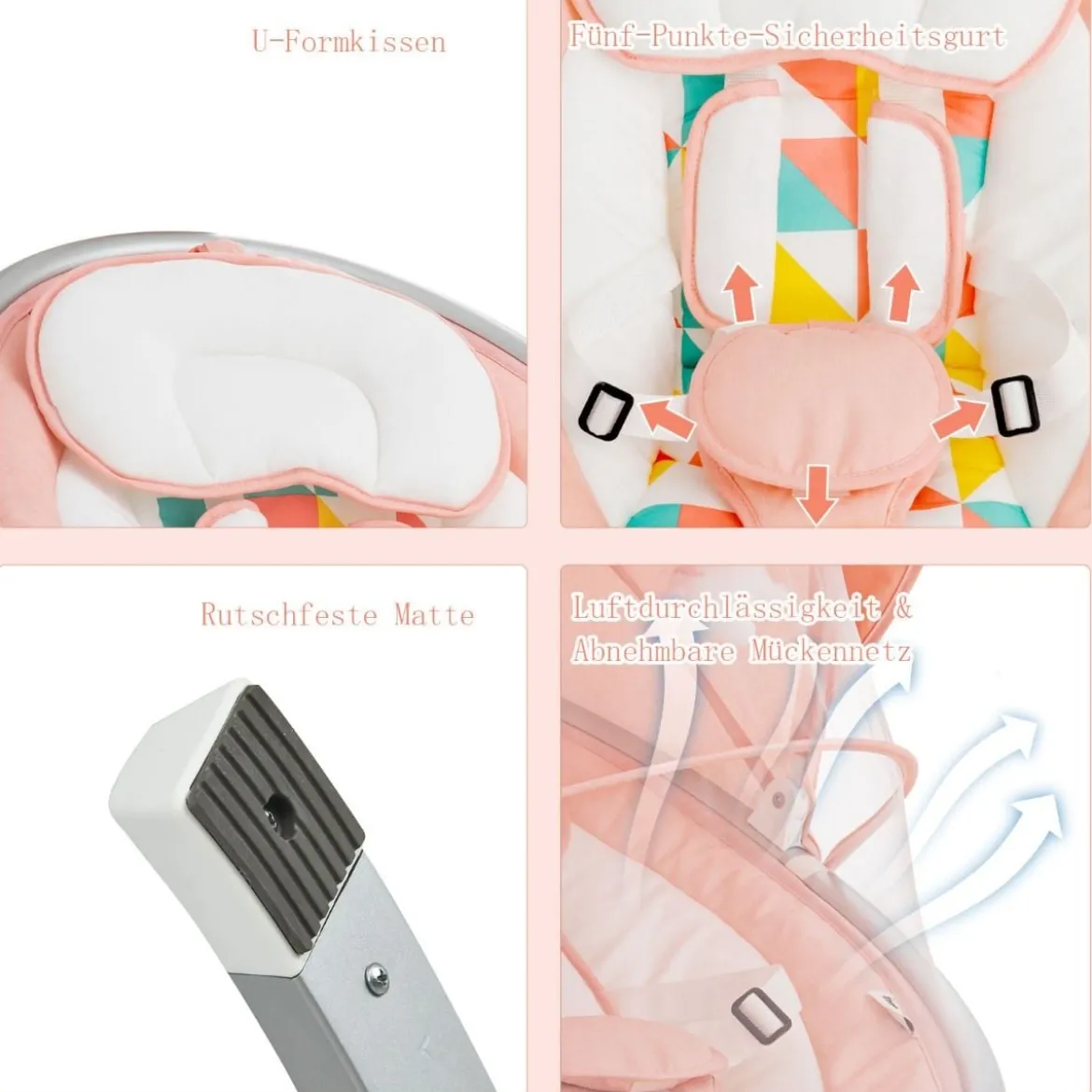 Babyschaukel 5-Fach Einstellbar Tragbare Babywippe mit Fernbedienung Rosa