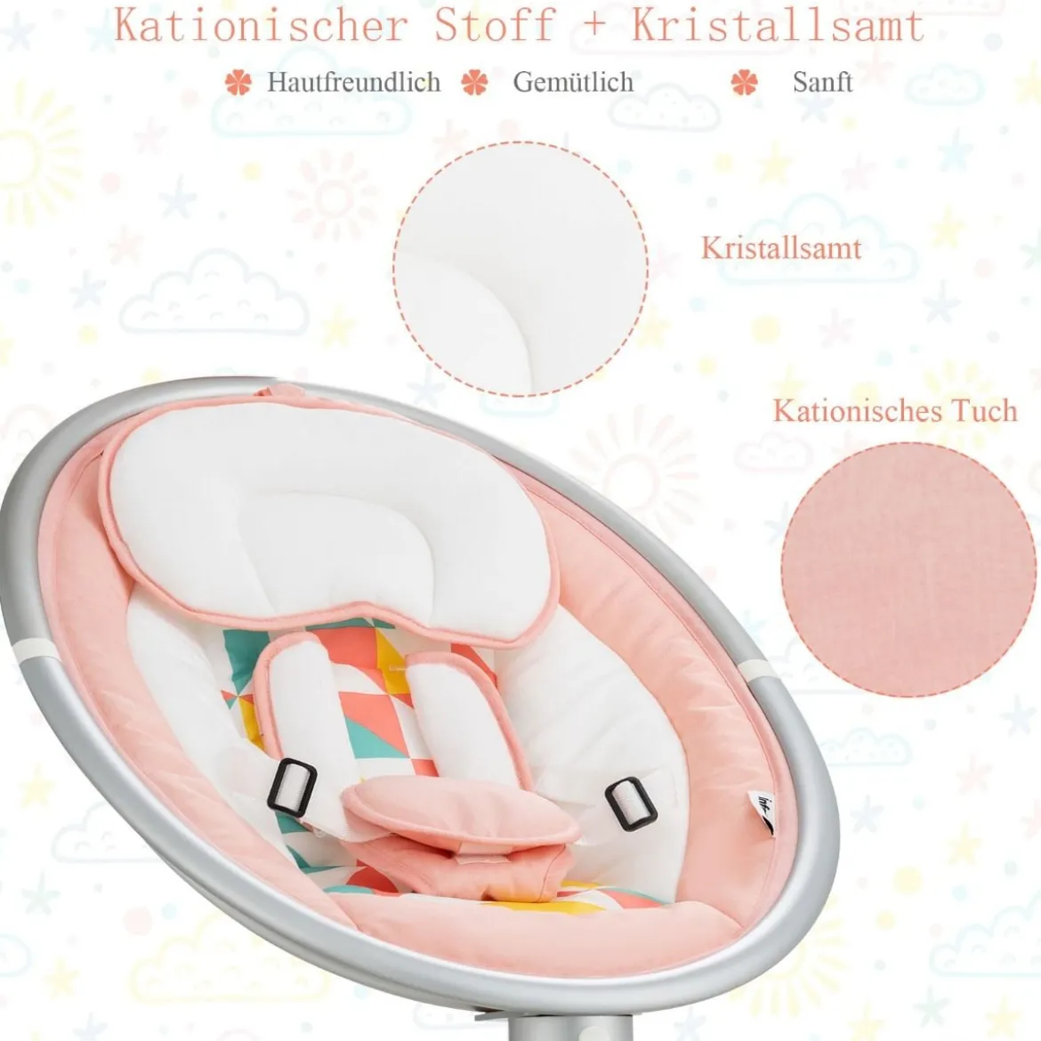Babyschaukel 5-Fach Einstellbar Tragbare Babywippe mit Fernbedienung Rosa