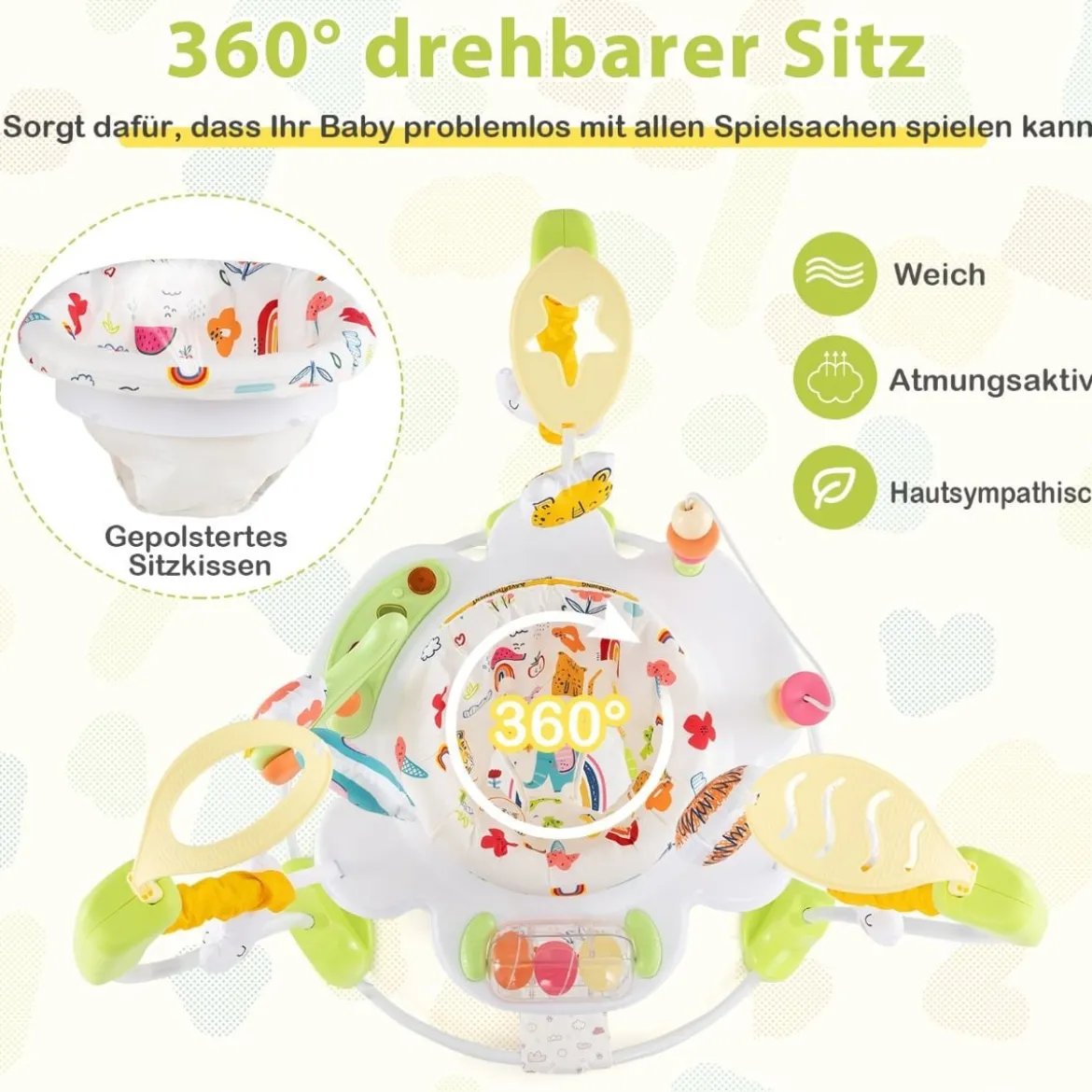 Baby Sky Jumperoo mit Verstellbaren Höhen & Spielzeuge & Spieluhr Lauflernhilfe