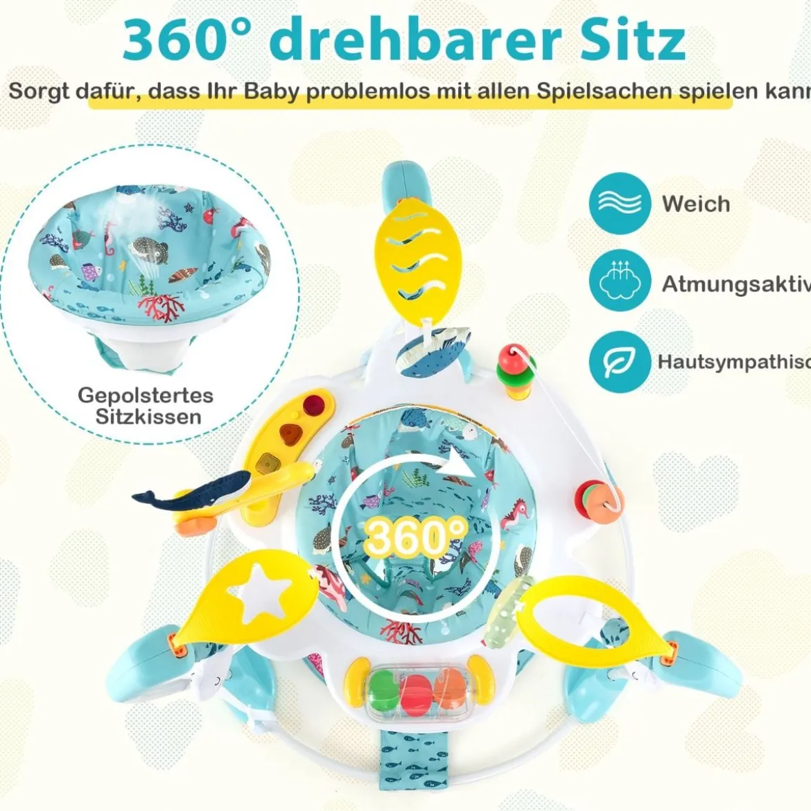 Baby Sky Jumperoo mit Verstellbaren Höhen & Spielzeuge & Spieluhr Lauflernhilfe