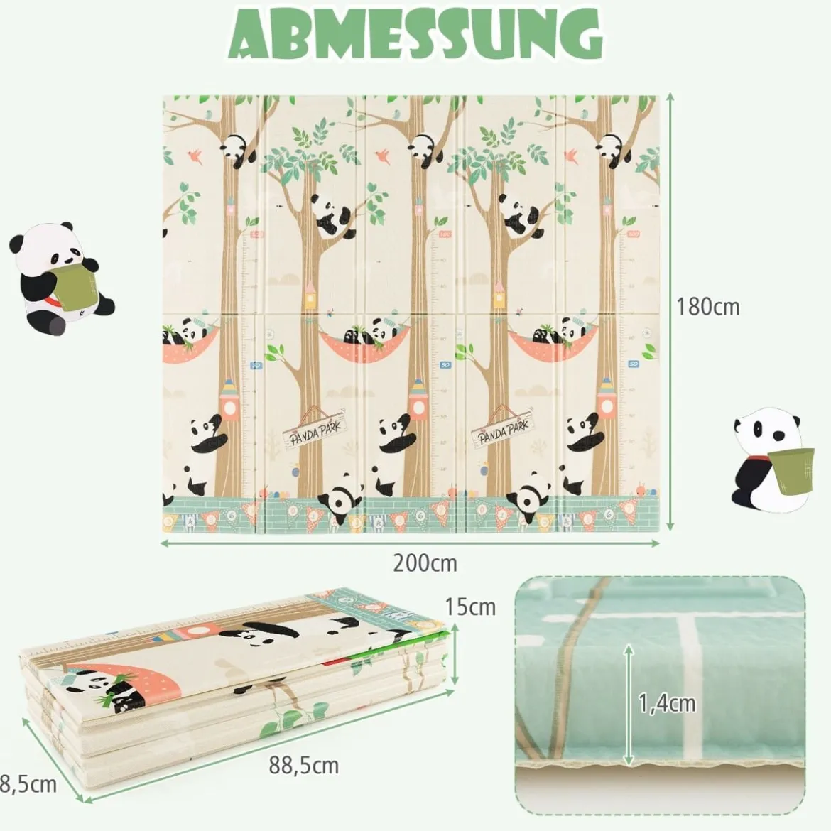 Baby Spielmatte faltbar Babymatte doppelseitig Krabbelmatte aus XPE Material Giraffe-Panda
