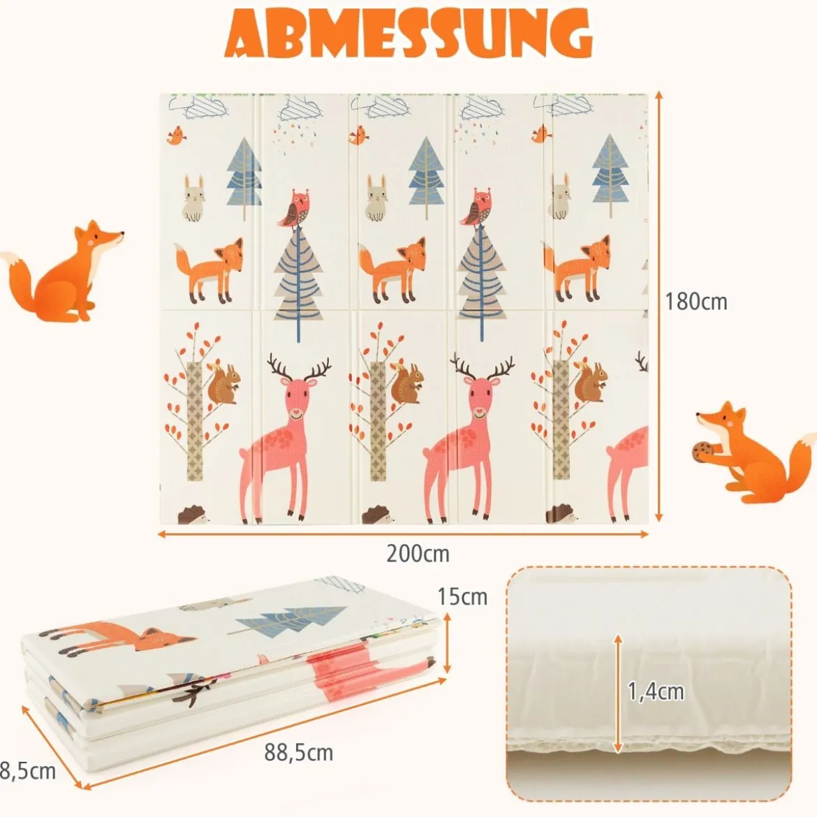 Baby Spielmatte faltbar Babymatte doppelseitig Krabbelmatte aus XPE Material Giraffe-hirsch