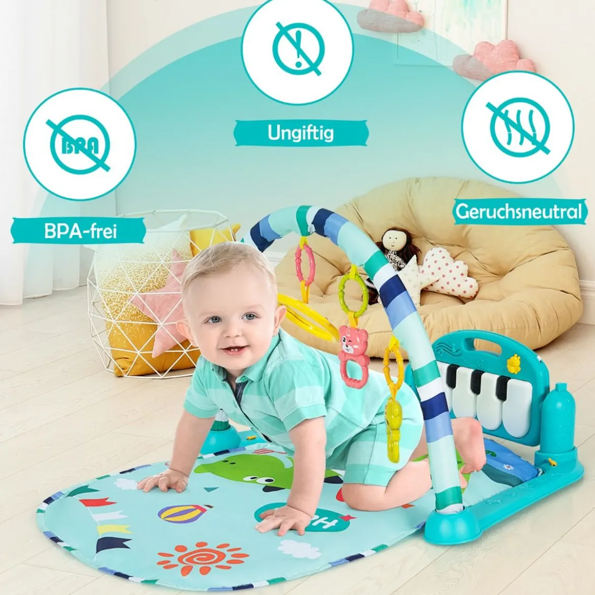 Baby-Spielmatte mit Musik & Lichtern für Neugeborene und Kleinkinder 78 x 60 x 42 cm Blau