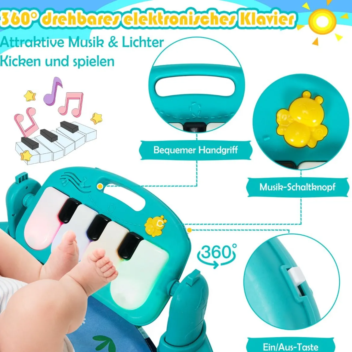 Baby-Spielmatte mit Musik & Lichtern für Neugeborene und Kleinkinder 78 x 60 x 42 cm Blau