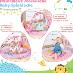 Baby-Spielmatte Musikalisches Klavier mit Lichtern Spielmatte 86 x 86 x 47 cm Rosa