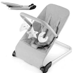 Babywippe klappbar Babyschaukel mit 5-Punkt-Sicherheitsgurt tragbarer Wippensitz Grau