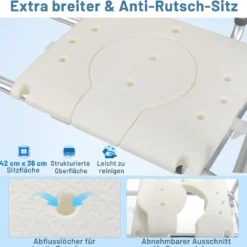 Badewannen-Transferbank mit Höhenverstellung & Extra Breite Sitzfläche & Sicherheitsgurt