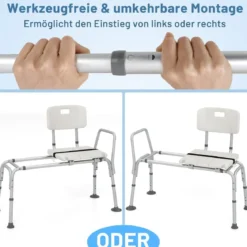 Badewannen-Transferbank mit Höhenverstellung & Extra Breite Sitzfläche & Sicherheitsgurt