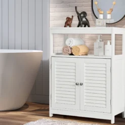 Badezimmer Bodenschrank Freistehender Aufbewahrungsschrank 60 x 30 x 80,5 cm Weiß
