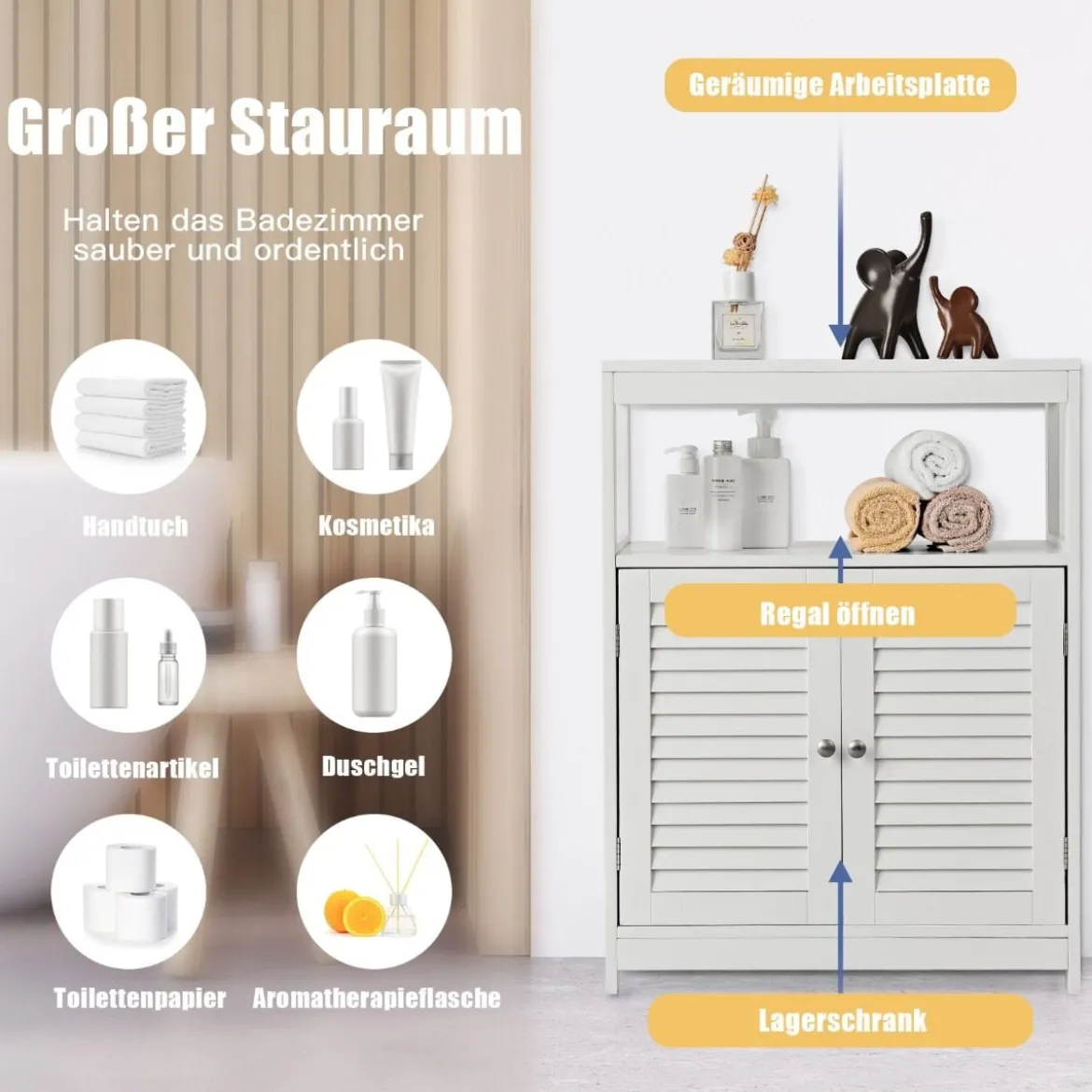 Badezimmer Bodenschrank Freistehender Aufbewahrungsschrank 60 x 30 x 80,5 cm Weiß